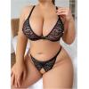 image:imageSOLY HUX Womens Plus Size Lingerie Set Lace Sheer Deep V Neck Bra and Panty Sexy UnderwearPlain Black
