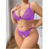 image:imageSOLY HUX Womens Plus Size Lingerie Set Lace Sheer Deep V Neck Bra and Panty Sexy UnderwearPlain Purple