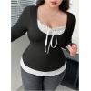 image:imageSOLY HUX Womens Plus Size Long Sleeve TShirts 2 in 1 Tie Front Fitted Tee Tops Coquette Aesthetic ClothesBlack and White
