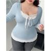 image:imageSOLY HUX Womens Plus Size Long Sleeve TShirts 2 in 1 Tie Front Fitted Tee Tops Coquette Aesthetic ClothesBlue and White