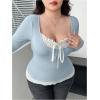 image:imageSOLY HUX Womens Plus Size Long Sleeve TShirts 2 in 1 Tie Front Fitted Tee Tops Coquette Aesthetic ClothesBlue and White