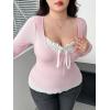 image:imageSOLY HUX Womens Plus Size Long Sleeve TShirts 2 in 1 Tie Front Fitted Tee Tops Coquette Aesthetic ClothesPink and White