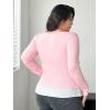 image:imageSOLY HUX Womens Plus Size Long Sleeve TShirts 2 in 1 Tie Front Fitted Tee Tops Coquette Aesthetic ClothesPink and White