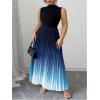 image:imageSOLY HUX Womens Plus Size Maxi Dress Ombre Mock Neck Sleeveless Pleated A Line Flowy Long DressesBlue Gradient