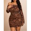 image:imageSOLY HUX Womens Plus Size Off The Shoulder Tie Dye Mini Dress Flared Long Sleeve Bodycon Party DressBrown Paisley