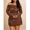 image:imageSOLY HUX Womens Plus Size Off The Shoulder Tie Dye Mini Dress Flared Long Sleeve Bodycon Party DressBrown Paisley