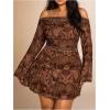 image:imageSOLY HUX Womens Plus Size Off The Shoulder Tie Dye Mini Dress Flared Long Sleeve Bodycon Party DressBrown Paisley
