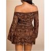 image:imageSOLY HUX Womens Plus Size Off The Shoulder Tie Dye Mini Dress Flared Long Sleeve Bodycon Party DressBrown Paisley