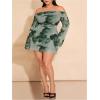 image:imageSOLY HUX Womens Plus Size Off The Shoulder Tie Dye Mini Dress Flared Long Sleeve Bodycon Party DressGreen Multi