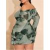 image:imageSOLY HUX Womens Plus Size Off The Shoulder Tie Dye Mini Dress Flared Long Sleeve Bodycon Party DressGreen Multi