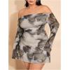 image:imageSOLY HUX Womens Plus Size Off The Shoulder Tie Dye Mini Dress Flared Long Sleeve Bodycon Party DressGrey Multi