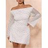 image:imageSOLY HUX Womens Plus Size Off The Shoulder Tie Dye Mini Dress Flared Long Sleeve Bodycon Party DressWhite Polka Dots