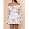 image:imageSOLY HUX Womens Plus Size Off The Shoulder Tie Dye Mini Dress Flared Long Sleeve Bodycon Party DressWhite Polka Dots