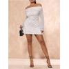 image:imageSOLY HUX Womens Plus Size Off The Shoulder Tie Dye Mini Dress Flared Long Sleeve Bodycon Party DressWhite Polka Dots