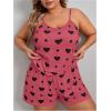 image:imageSOLY HUX Womens Plus Size Pajama Set 2 Piece Cute Heart Print Lounge Cami Top and Elastic Waist Shorts Pjs SleepwearRose Red Heart Print