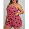 image:imageSOLY HUX Womens Plus Size Pajama Set 2 Piece Cute Heart Print Lounge Cami Top and Elastic Waist Shorts Pjs SleepwearRose Red Heart Print