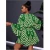 image:imageSOLY HUX Womens Plus Size Romper Striped V Neck Tie Front 34 Sleeve Loose Short JumpsuitGreen Print