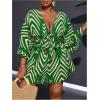image:imageSOLY HUX Womens Plus Size Romper Striped V Neck Tie Front 34 Sleeve Loose Short JumpsuitGreen Print