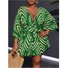 image:imageSOLY HUX Womens Plus Size Romper Striped V Neck Tie Front 34 Sleeve Loose Short JumpsuitGreen Print