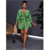 image:imageSOLY HUX Womens Plus Size Romper Striped V Neck Tie Front 34 Sleeve Loose Short JumpsuitGreen Print
