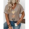 image:imageSOLY HUX Womens Plus Size Short Sleeve T Shirts V Neck Heart Graphic Summer Tee TopsKhaki Hearts