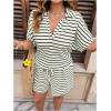 image:imageSOLY HUX Womens Plus Size Summer Outfits Striped Print Short Sleeve Top and Shorts 2 Piece SetApricot Striped