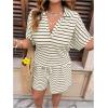 image:imageSOLY HUX Womens Plus Size Summer Outfits Striped Print Short Sleeve Top and Shorts 2 Piece SetKhaki Striped