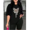 image:imageSOLY HUX Womens Plus Size Summer Tops Short Sleeve Leopard Graphic Tees Crew Neck TShirtsBlack Butterfly