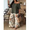 image:imageSOLY HUX Womens Plus Size Summer Vacation Outfits 2 Piece Off the Shoulder 34 Sleeve Blouse and Floral Pants SetGreen Floral