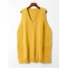 image:imageSOLY HUX Womens Plus Size Sweater Vest V Neck Sleeveless Loose Fit Knit Pullover Tank Tops with PocketsPure Yellow