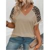 image:imageSOLY HUX Womens Plus Size Tops Leopard Short Sleeve V Neck Summer TShirts Tunic TopsKhaki Leopard