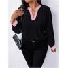 image:imageSOLY HUX Womens Plus Size Tops Notched V Neck Long Sleeve Color Block Casual Work BlouseBlack and Pink