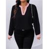 image:imageSOLY HUX Womens Plus Size Tops Notched V Neck Long Sleeve Color Block Casual Work BlouseBlack and Pink