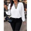 image:imageSOLY HUX Womens Plus Size Tops Notched V Neck Long Sleeve Color Block Casual Work BlouseBlack and White Houndstooth