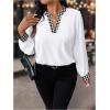 image:imageSOLY HUX Womens Plus Size Tops Notched V Neck Long Sleeve Color Block Casual Work BlouseBlack and White Houndstooth