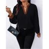 image:imageSOLY HUX Womens Plus Size Tops Notched V Neck Long Sleeve Color Block Casual Work BlouseBrown and Black