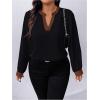 image:imageSOLY HUX Womens Plus Size Tops Notched V Neck Long Sleeve Color Block Casual Work BlouseBrown and Black