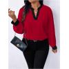 image:imageSOLY HUX Womens Plus Size Tops Notched V Neck Long Sleeve Color Block Casual Work BlouseRed Colorblock