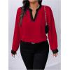 image:imageSOLY HUX Womens Plus Size Tops Notched V Neck Long Sleeve Color Block Casual Work BlouseRed Colorblock
