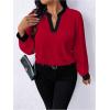 image:imageSOLY HUX Womens Plus Size Tops Notched V Neck Long Sleeve Color Block Casual Work BlouseRed Colorblock
