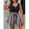 image:imageSOLY HUX Womens Plus Size Tribal Print Short Jumpsuit Notch V Neck Sleeveless Boho Rompers with BeltMulticoloured Tribal