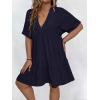 image:imageSOLY HUX Womens Plus Size V Neck Flowy Dresses Summer Short Sleeve Swing Loose Casual Smocked DressDark Blue