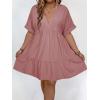 image:imageSOLY HUX Womens Plus Size V Neck Flowy Dresses Summer Short Sleeve Swing Loose Casual Smocked DressDusty Pink