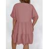 image:imageSOLY HUX Womens Plus Size V Neck Flowy Dresses Summer Short Sleeve Swing Loose Casual Smocked DressDusty Pink