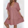 image:imageSOLY HUX Womens Plus Size V Neck Flowy Dresses Summer Short Sleeve Swing Loose Casual Smocked DressDusty Pink