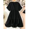 image:imageSOLY HUX Womens Plus Size V Neck Flowy Dresses Summer Short Sleeve Swing Loose Casual Smocked DressPure Black