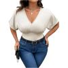 image:imageSOLY HUX Womens Plus Size V Neck Tummy Control Bodysuit Short Sleeve Ruched Leopard TopsSolid Apricot