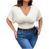 image:imageSOLY HUX Womens Plus Size V Neck Tummy Control Bodysuit Short Sleeve Ruched Leopard TopsSolid Apricot
