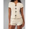 image:imageSOLY HUX Womens Ribbed Knit Lounge Set Bowknot Short Sleeve Top and Shorts Pajama Sleepwear OutfitsApricot Bows