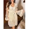 image:imageSOLY HUX Womens Robe Set 2 Piece Pajamas Nightgown Chemise Cami Dress and Long Sleeve Robes SleepwearPure Apricot